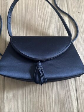 Classic Navy Satin Tassel Wristlet Clutch